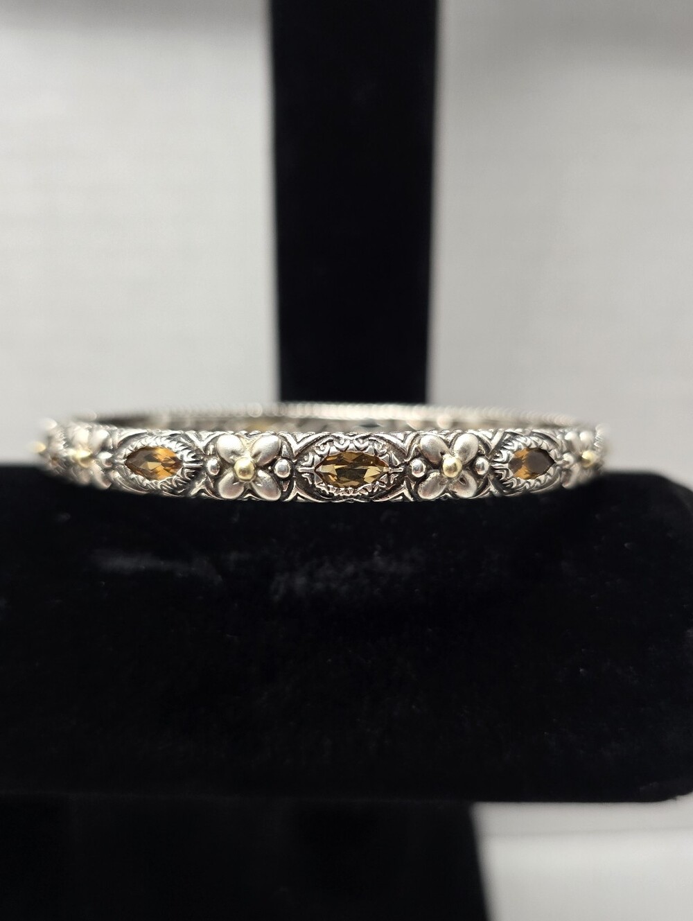 Barbara Bixby Sterling Silver & 18k Yellow Gold Citrine Flower Bracelet 7.5 Inch